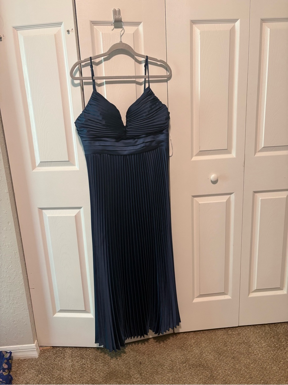 Lulu's Navy Pleated Maxi Dress with Spaghetti Straps